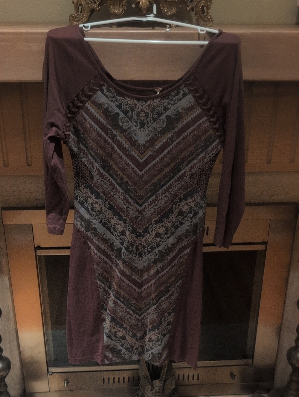 Free People Plum Long-Sleeve Chevron Panel Dress